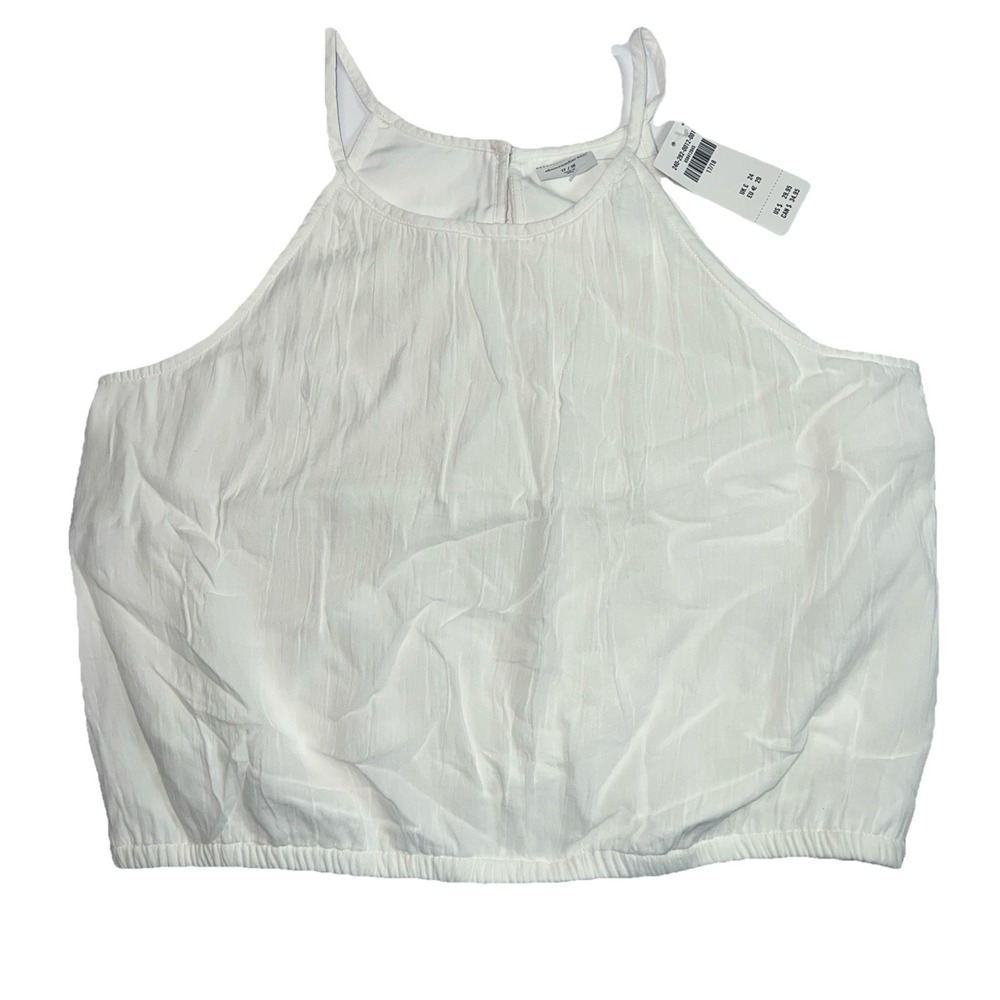 Abercrombie & Fitch Textured Crop Halter Top Girls 17/18 White Square Neck -New